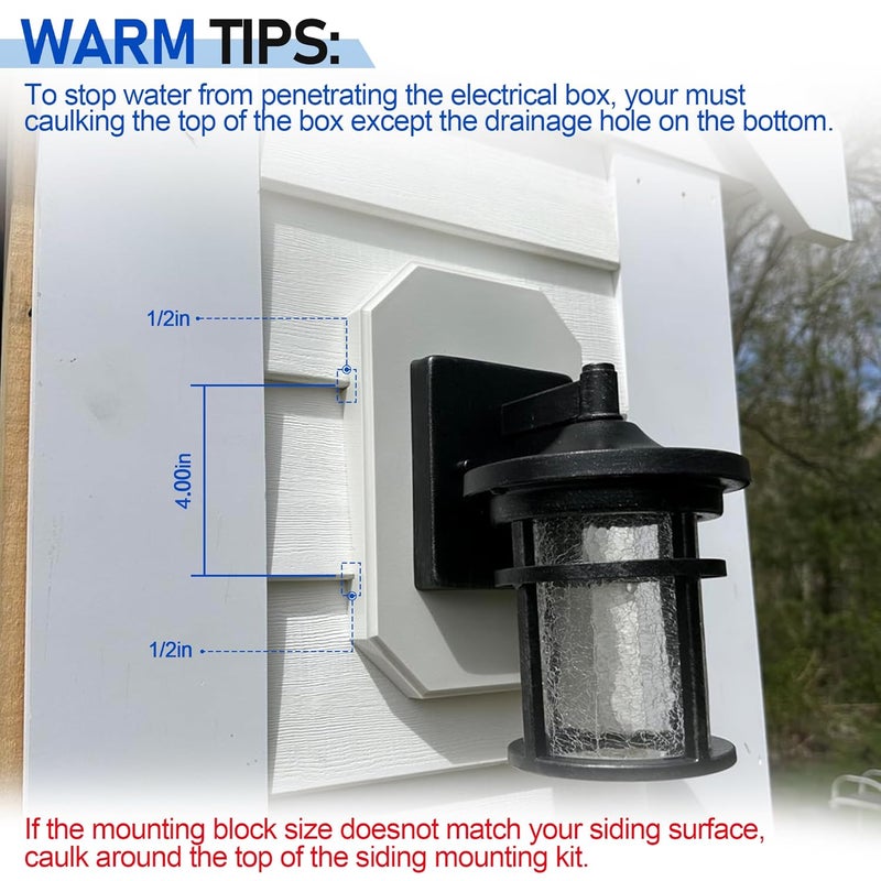 Pulems Siding Mounting Block 8141DBL, Vinyl Siding Mounting Block Outdoor Light Mount Plate Kit with Built-in Electrical Box for 1/2 inch Lap Double, White Outdoor Light Plate - Image 4